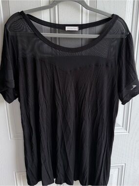 Black Sheer Yoke Short Sleeve Top